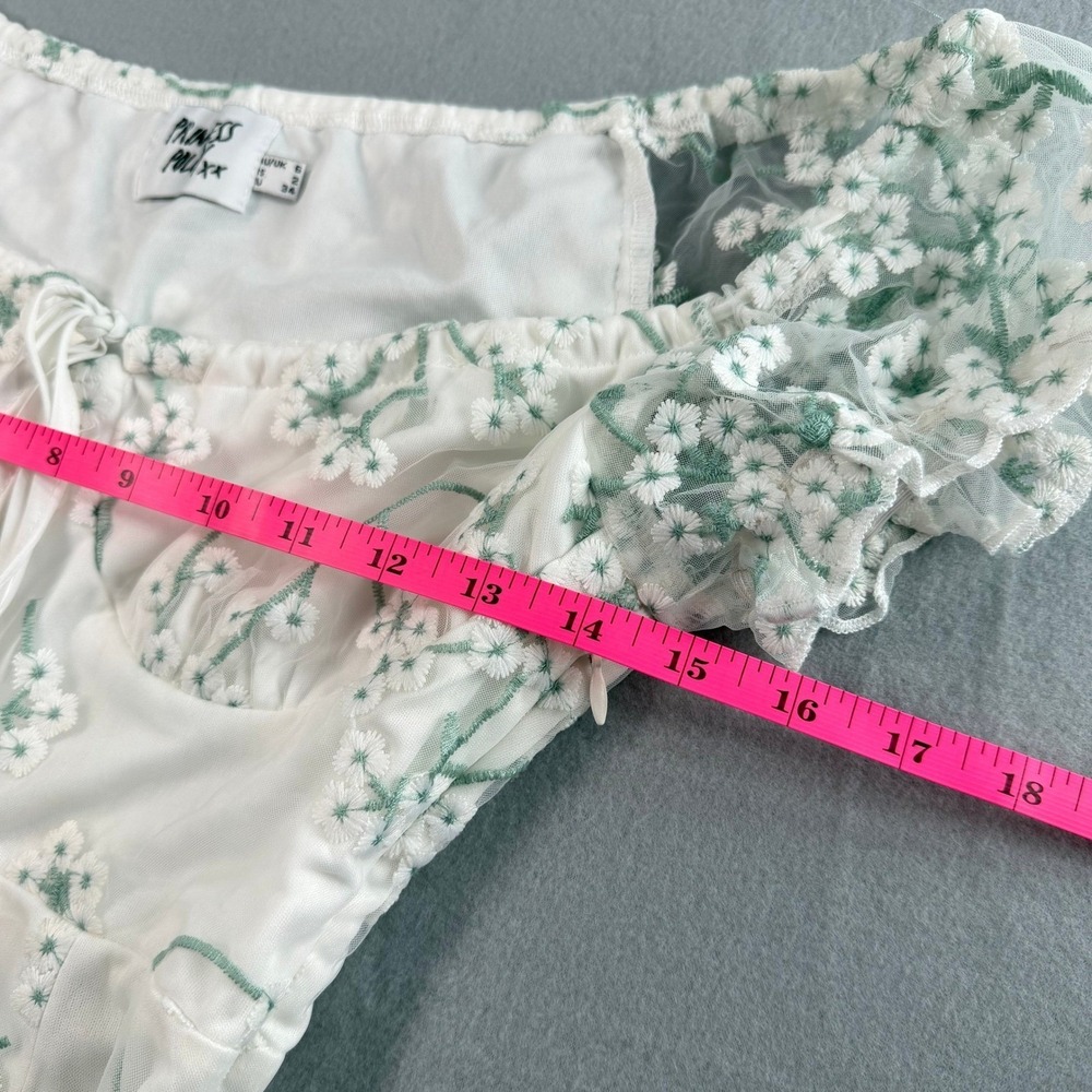Princess Polly Cottagecore Dress Womens 2 White Green Floral Embroidered Mesh - Picture 5 of 8